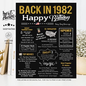 Back in 1982 sign - 43rd birthday gift ideas for him or her - INSTANT DOWNLOAD