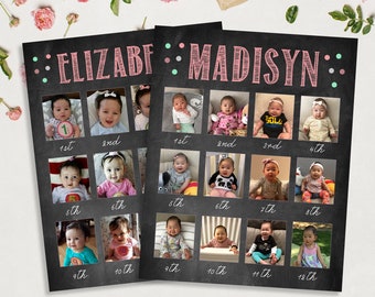 Baby's First Year Picture Collage  - 1st birthday backdrop sign - Boys and Girls 12 months baby sign - DIGITAL file!