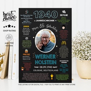 JahresChronik - 1940 - 85 Geburtstag Poster - Geschenk zum Geburtstag & Jubiläum