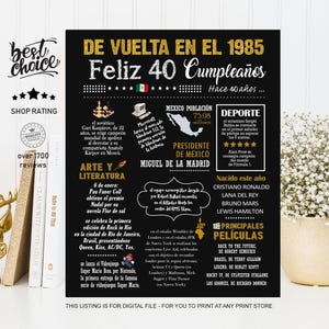 Mexico poster Feliz 40 cumpleaños - Nacido 1985 - INSTANT DOWNLOAD