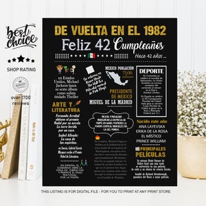 Mexico poster Feliz 42 cumpleaños - Nacido 1982 - INSTANT DOWNLOAD