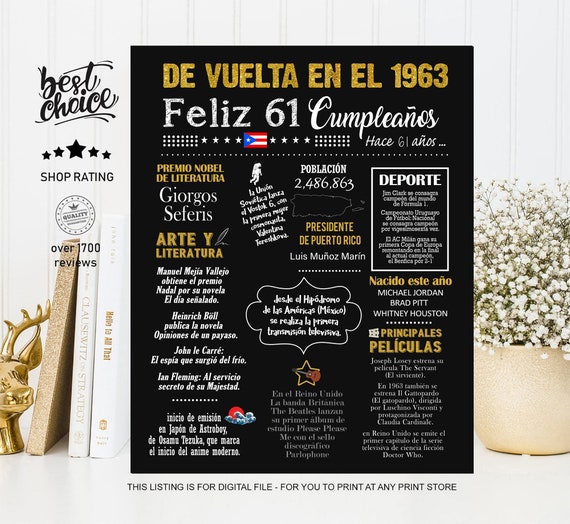 Mexico Feliz 61 Cumpleaños Póster Regalo Para Esposa Y Esposo Nacido 1963  INSTANT DOWNLOAD 