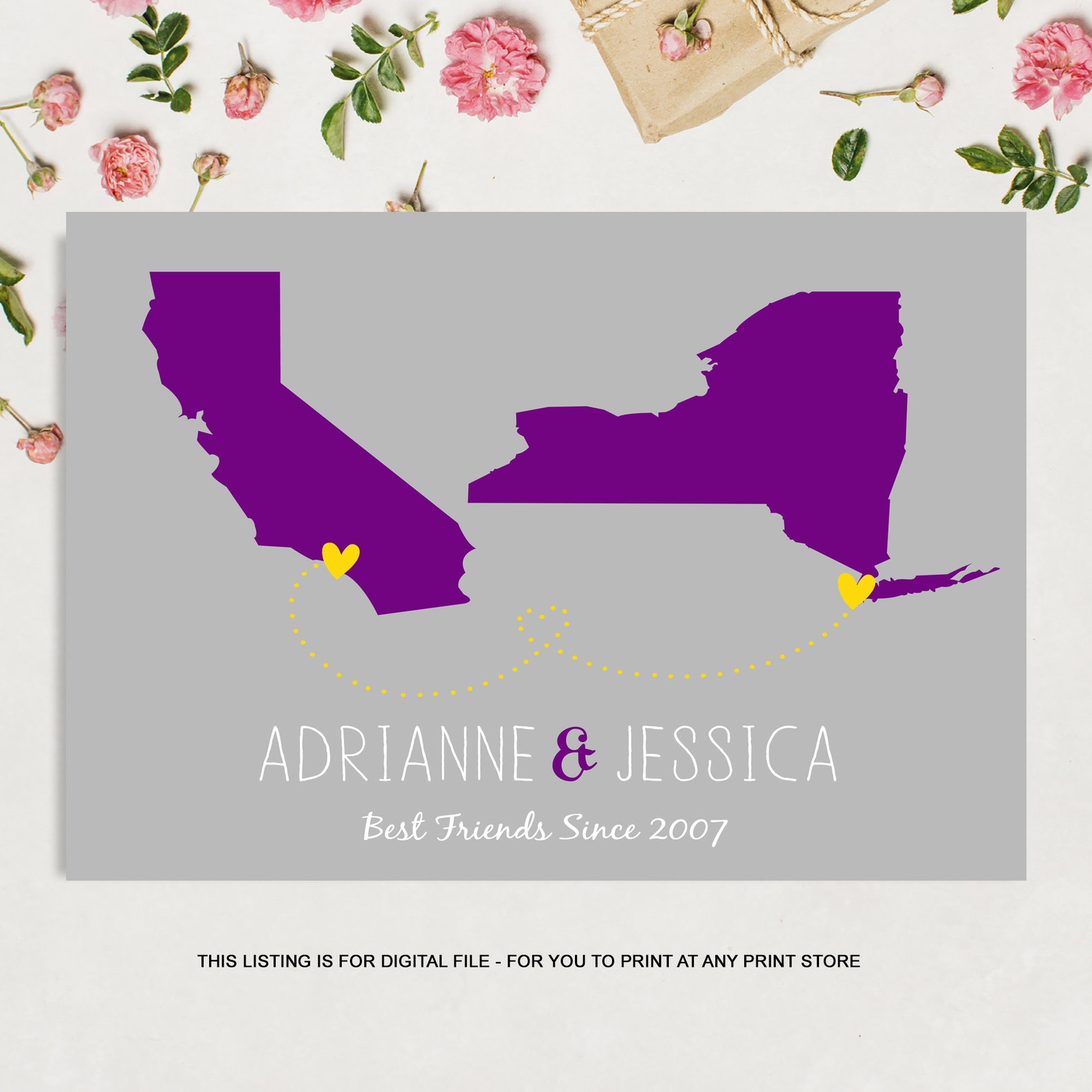 Long Distance Relationship Gift Map Moving Away Gift Best Etsy