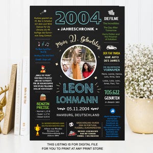 JahresChronik - 2004 - 21 Geburtstag Poster -  Geschenk zum Geburtstag & Jubiläum