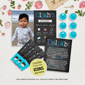Baby junge koreanische ersten Geburtstag Dekoration Party-Set - blaue Doljanci Dol Hintergrund Zeichen, Raffle-Tickets, Kreis-Tags - DIGITAL-Datei nur!