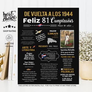 Aankondiging van 1944 en Republica Dominicana - Feliz 81 cumpleaños poster