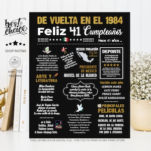 Feliz 41 cumpleaños Póster regalo para esposa y esposo - Nacido 1984 INSTANT DOWNLOAD