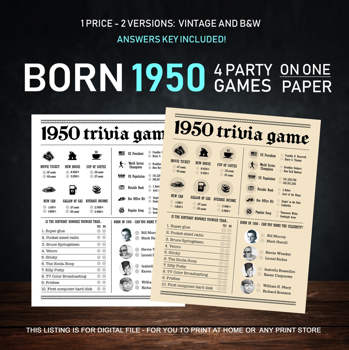 trivia 70th birthday party games printables trivia games etsy
