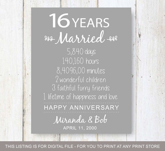 16. Jahrestagsgeschenk personalisierte 16 Jahre Hochzeitstag Etsy