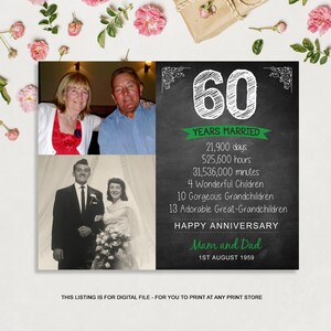 60th Anniversary Photo Gift for Parents Wife Husband 60th Anniversary gift for Grandparents Anniversary Photo Collage Sign for Men Women image 4