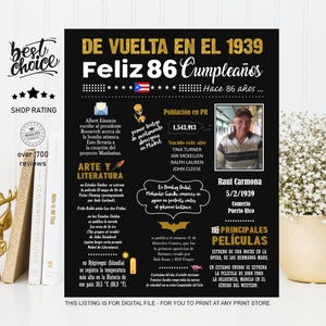 Feliz 86 cumpleaños Póster regalo para esposa y esposo - Nacido 1939 Porto Rico - INSTANT DOWNLOAD