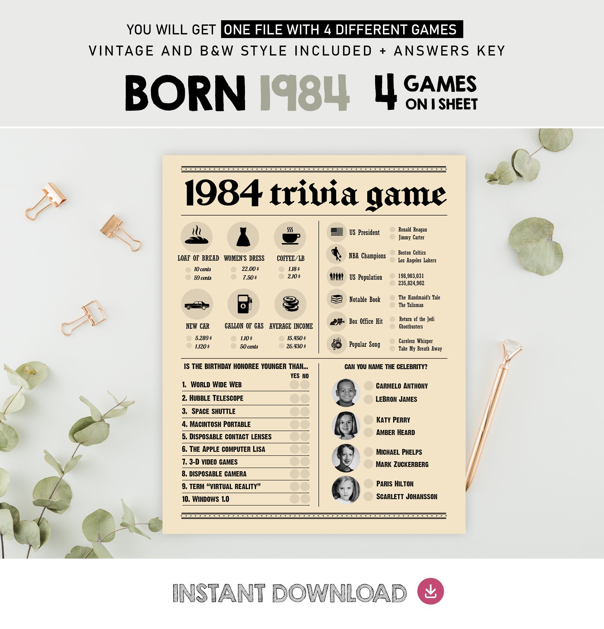 1984 Trivia Challenge Playing Cards - Full Deck With Year-Specific Questions & Answers - View #9