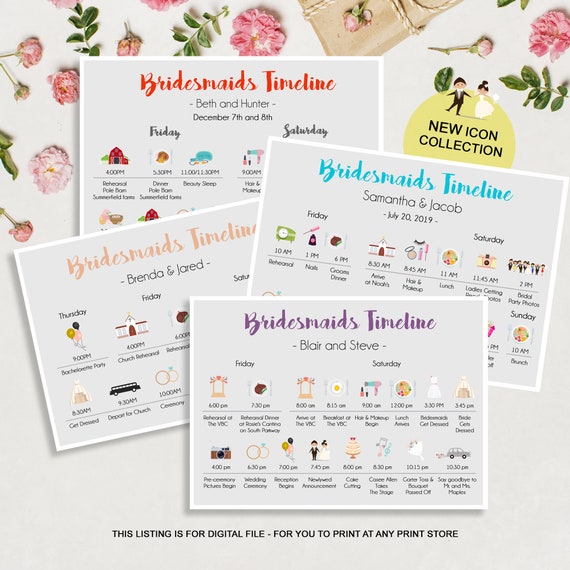 Custom Bridesmaids timeline program Infographic Wedding Etsy