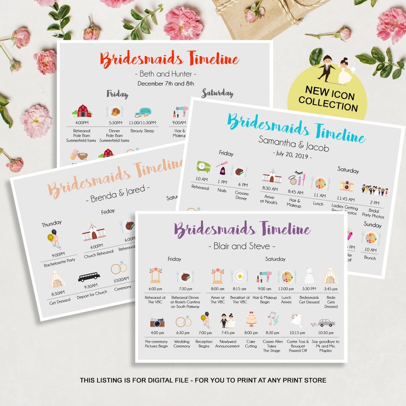 Custom Bridesmaids timeline program Infographic Wedding Etsy