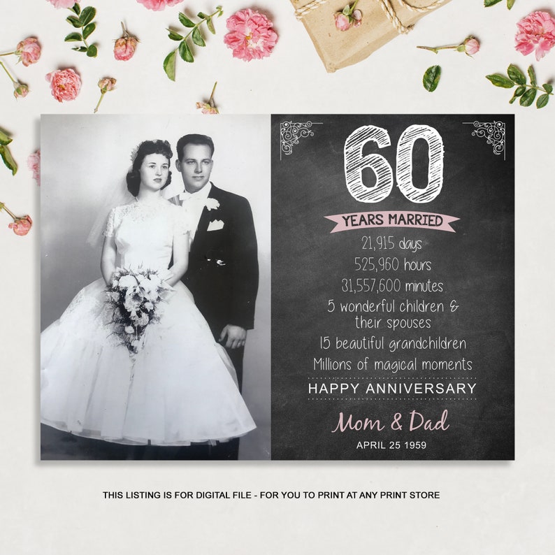 60th Anniversary Photo Gift for Parents Wife Husband 60th Anniversary gift for Grandparents Anniversary Photo Collage Sign for Men Women image 2