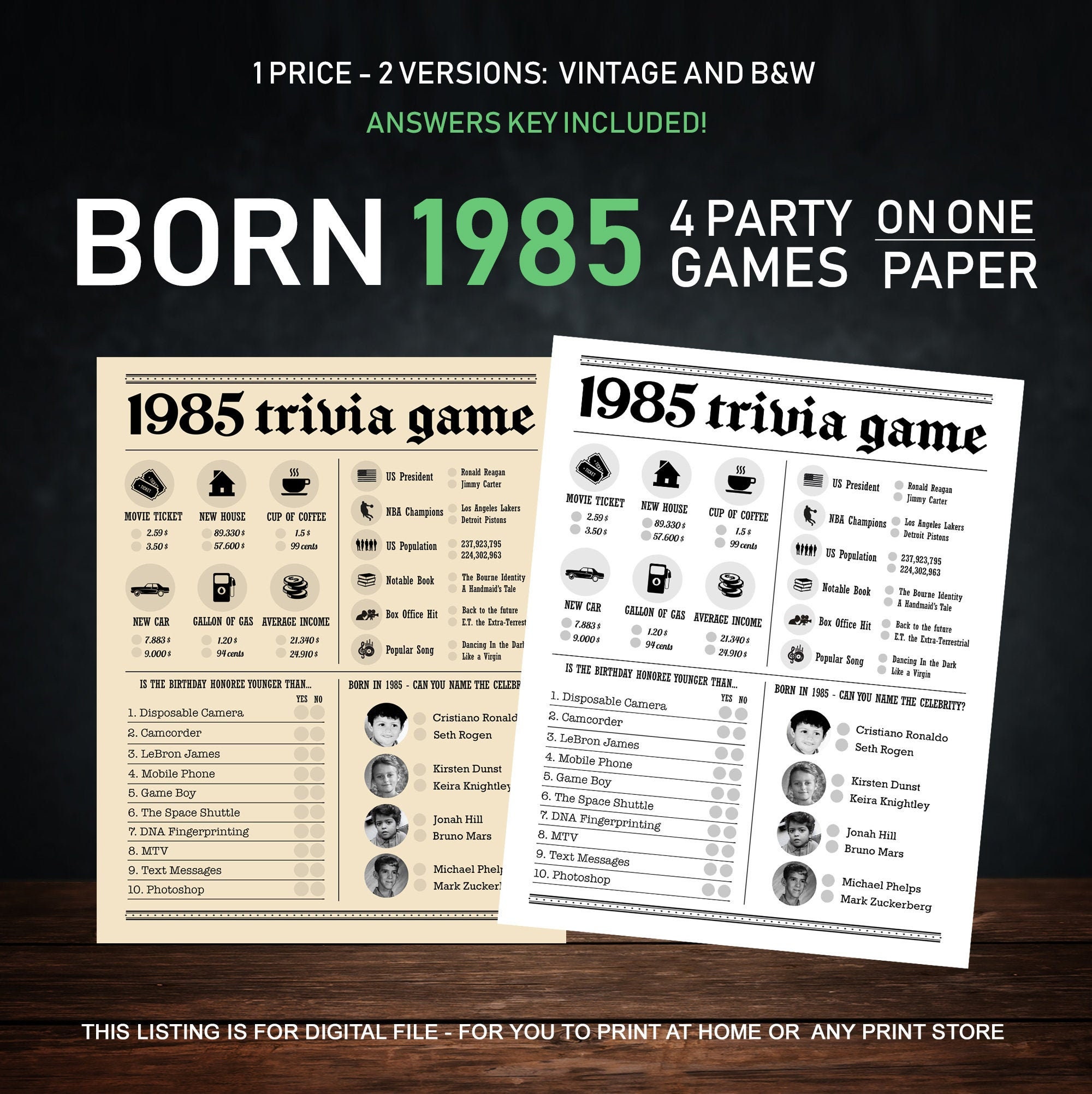 39th Birthday Party Games Printables Trivia Games Born 1985 INSTANT  DOWNLOAD -  Norway