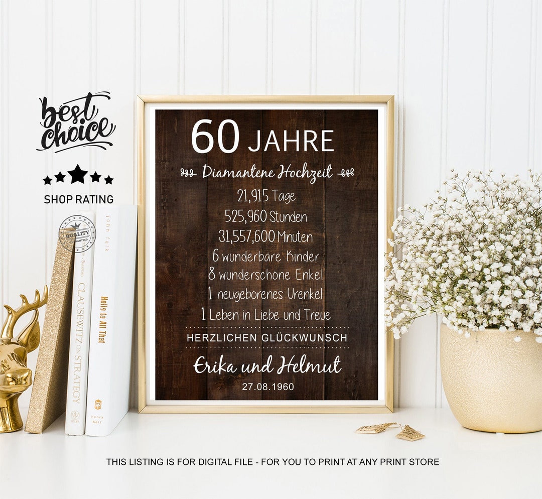 60 Jahrestag 60 Jahre Diamantene Hochzeit 60 Jubiläumsgeschenk