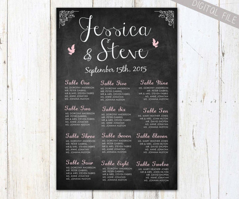 PRINTABLE Chalkboard Wedding Seating Chart Custom Pale Blush Etsy