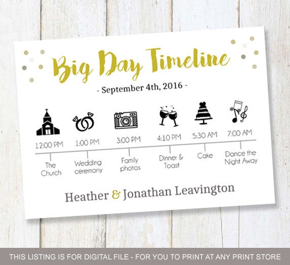 gold sparkle big day timeline program simple black and etsy