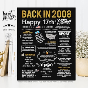 Em 2008, sinal - Ideias para presentes de 17º aniversário para menina, menino, filho ou filha - DOWNLOAD INSTANTÂNEO