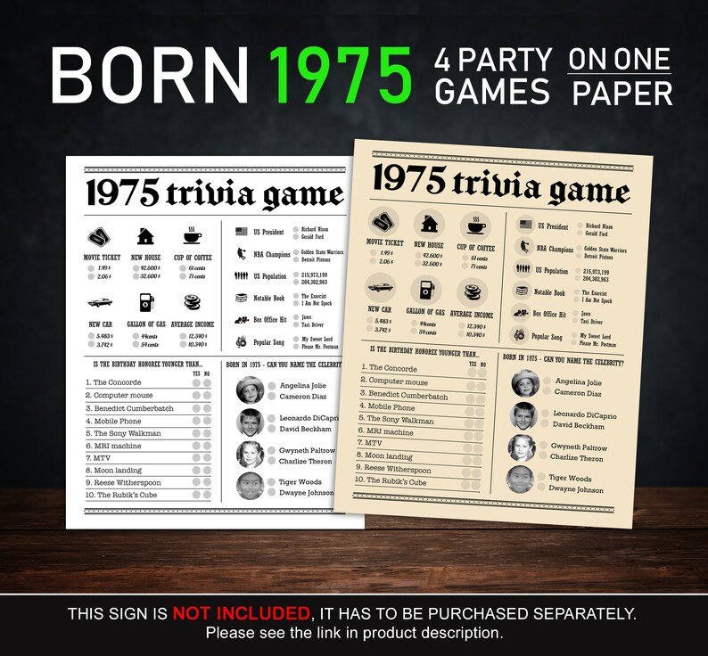 51st Birthday Party Games Printables Trivia Games Born 1972 - Etsy