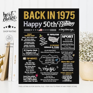 Back in 1975 sign - 50th birthday surprise gift for her or him - INSTANT DOWNLOAD