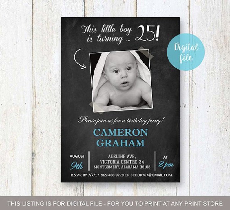 Sweet 16th Birthday Invitation with picture for boys Etsy