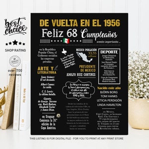Mexico poster Feliz 68 cumpleaños - Nacido 1956 INSTANT DOWNLOAD