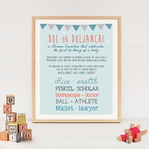 Custom Doljabi board sign - Korean Dol Doljanchi 1st Birthday poster - DIGITAL FILE!