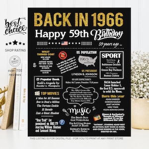 Back in 1966 sign - 59th birthday gift ideas for parents, him or her - INSTANT DOWNLOAD