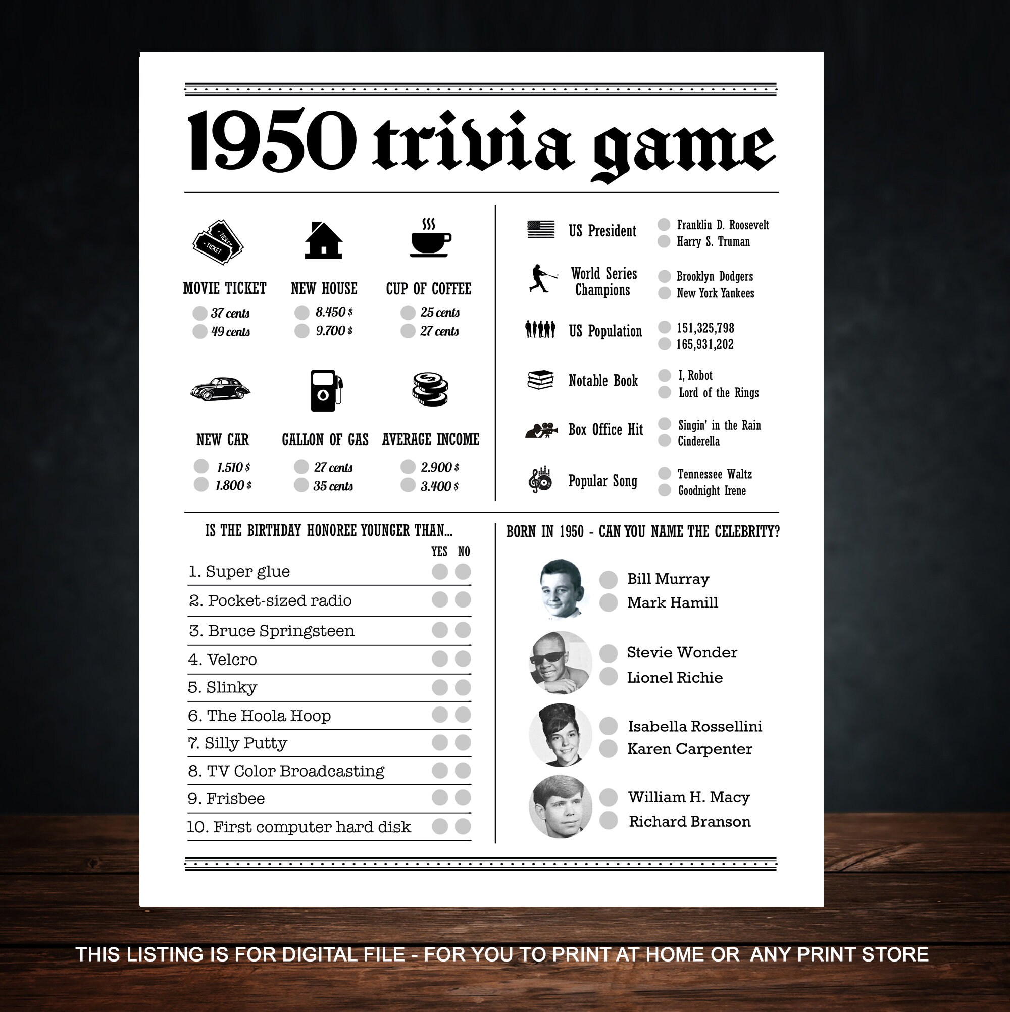 trivia 70th birthday party games printables trivia games