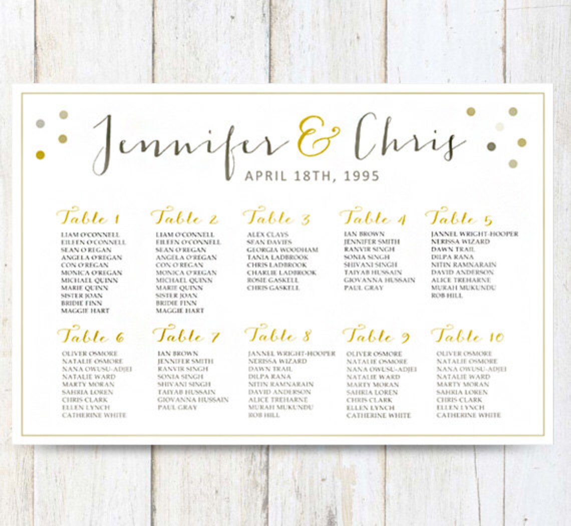 White Wedding Seating Chart Poster DIGITAL Gold Wedding Etsy