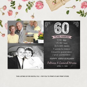 60th Anniversary Photo Gift for Parents Wife Husband 60th Anniversary gift for Grandparents Anniversary Photo Collage Sign for Men Women image 7