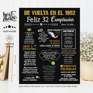 Mexico poster Feliz 32 cumpleaños - Nacido 1992 - INSTANT DOWNLOAD