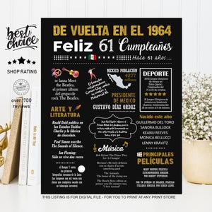 Feliz 61 cumpleaños Poster regalo - Nacido 1964 INSTANT DOWNLOAD
