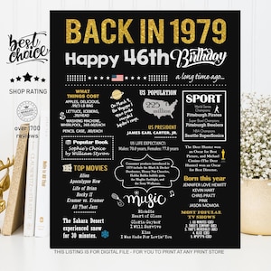 Back in 1979 sign - 46th birthday sign for Men, Women, Wife or Husband - INSTANT DOWNLOAD