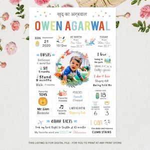 Hindu baby 1st Birthday Milestone Annaprashana - Hindu First Birthday Timeline Story - Statistiche di compleanno indù per ragazza - File digitale