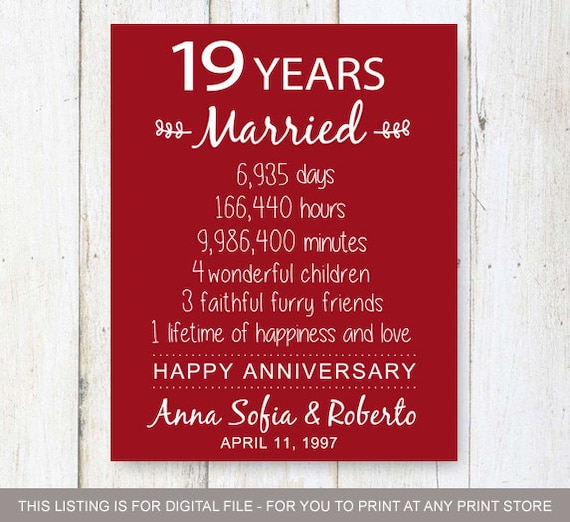 19th Anniversary Gift 19 years of mariage Wedding