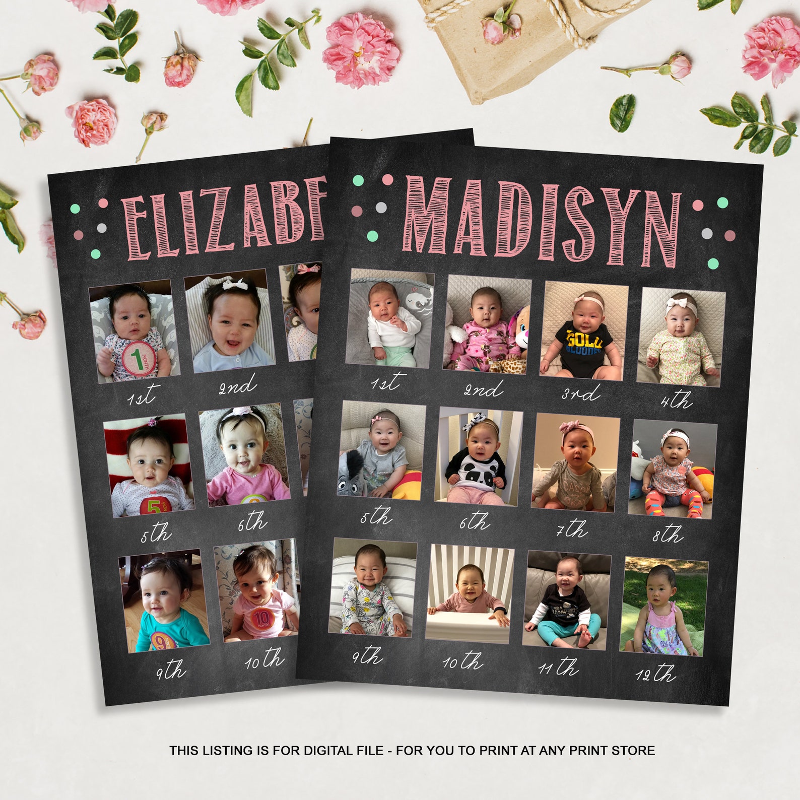 LARGE First 12 months Baby picture collage board Baby's Etsy