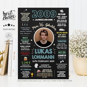 JahresChronik 2009 - 16 Geburtstag Poster - Geschenk für Jungen oder Mädchen