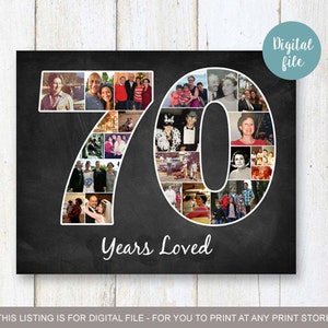 70th anniversary photo collage gift for parents or grandparents - Personalized 70th gift for grandma grandpa mother 1947 - DIGITAL FILE!