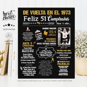 Cartel de Colombia Feliz 50 cumpleaños - Nacido 1973 DESCARGA INSTANTE