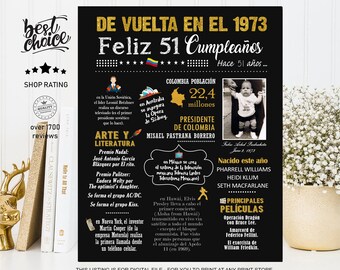 Colombia poster Feliz 50 cumpleaños - Nacido 1973 INSTANT DOWNLOAD
