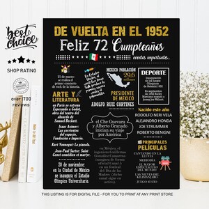 Mexico poster - Feliz 72 cumpleaños - Nacido 1952 INSTANT DOWNLOAD