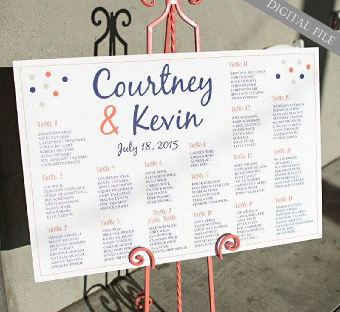 White Wedding Seating Chart Poster DIGITAL Gold Wedding Etsy