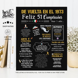 Mexico poster Feliz 51 cumpleaños - Nacido 1973 INSTANT DOWNLOAD