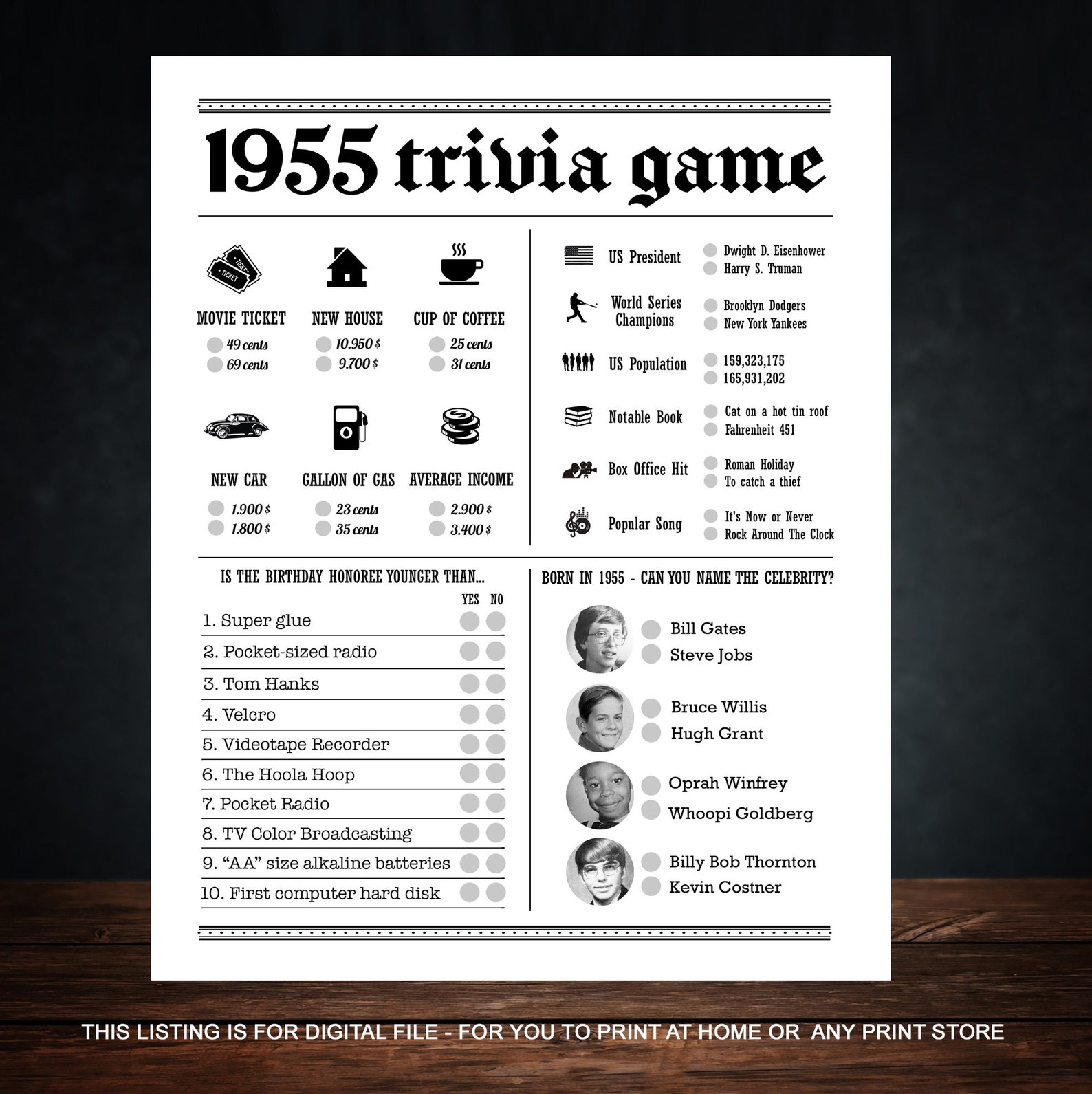 70th Birthday Party Games Printables Trivia Games Born 1953 - Etsy