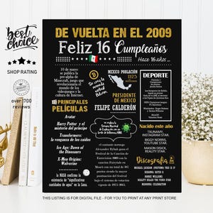 Cartel de México Feliz 16 cumpleaños - Nacido 2009 - DESCARGA INSTANTE