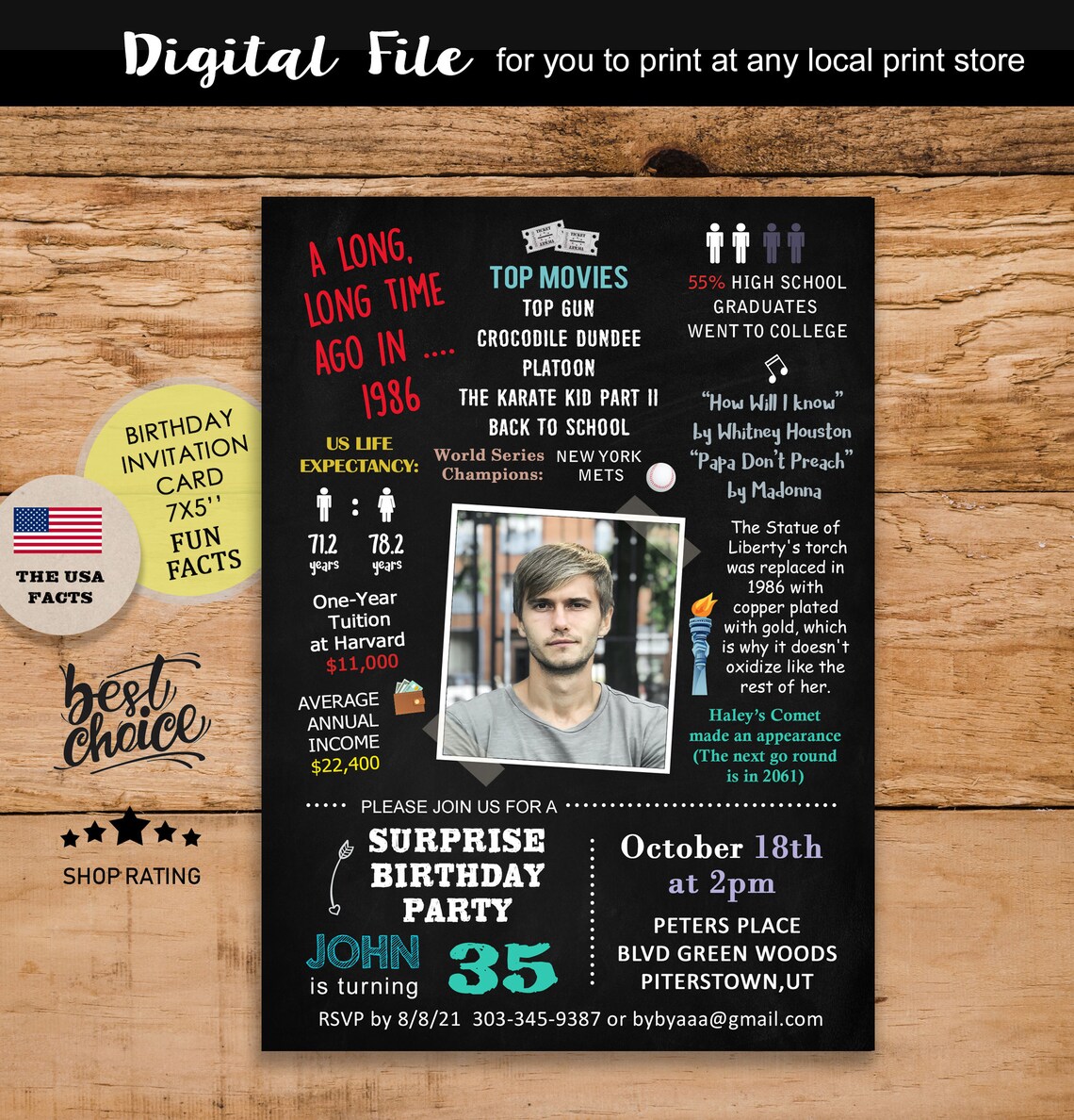 Funny 65th birthday invitations for men or women USA fun | Etsy