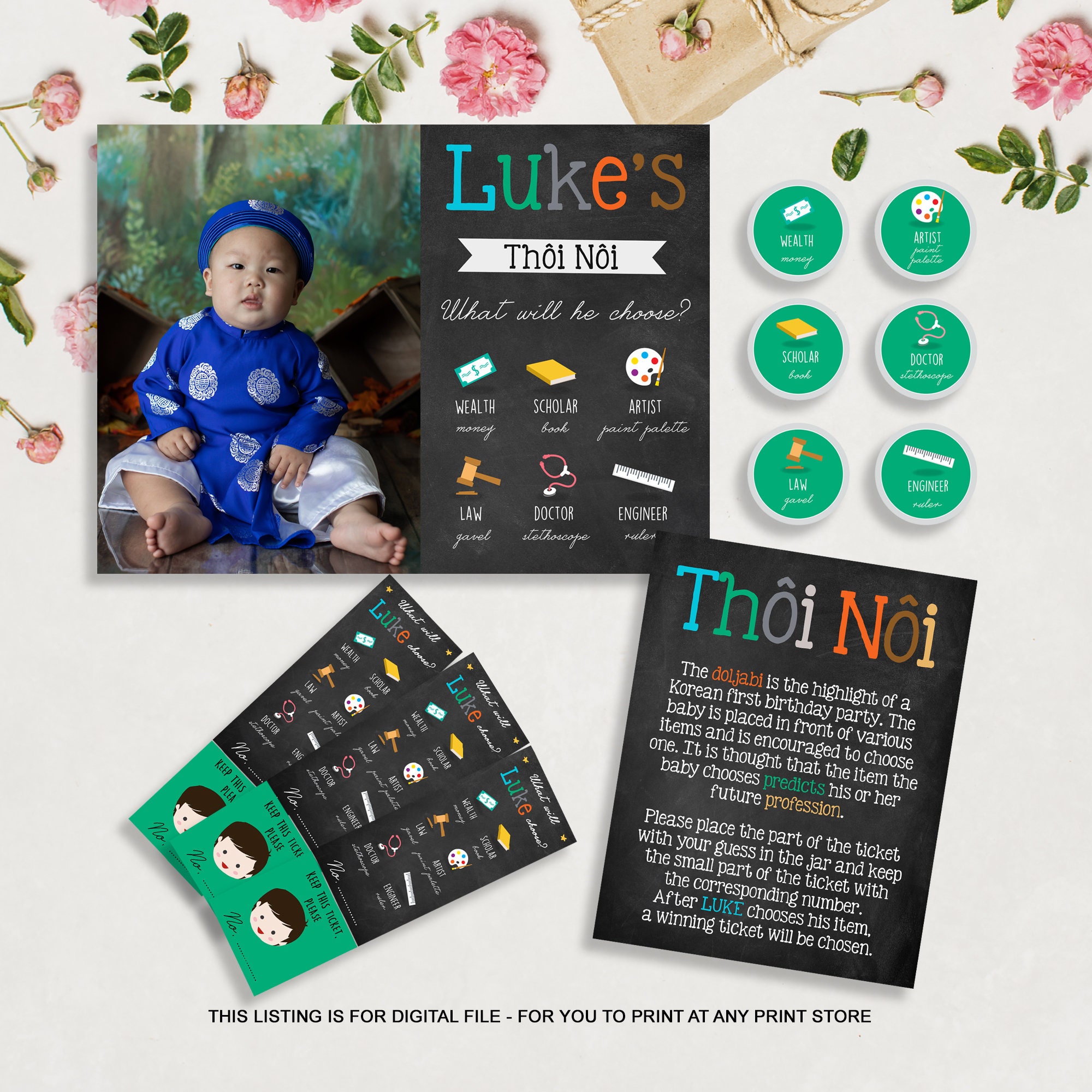Vietnamese Thôi Nôi 1st Birthday Party Set – Raffle Tickets \u0026 Sign (digital  Files) - Etsy, image size:2000x2000
